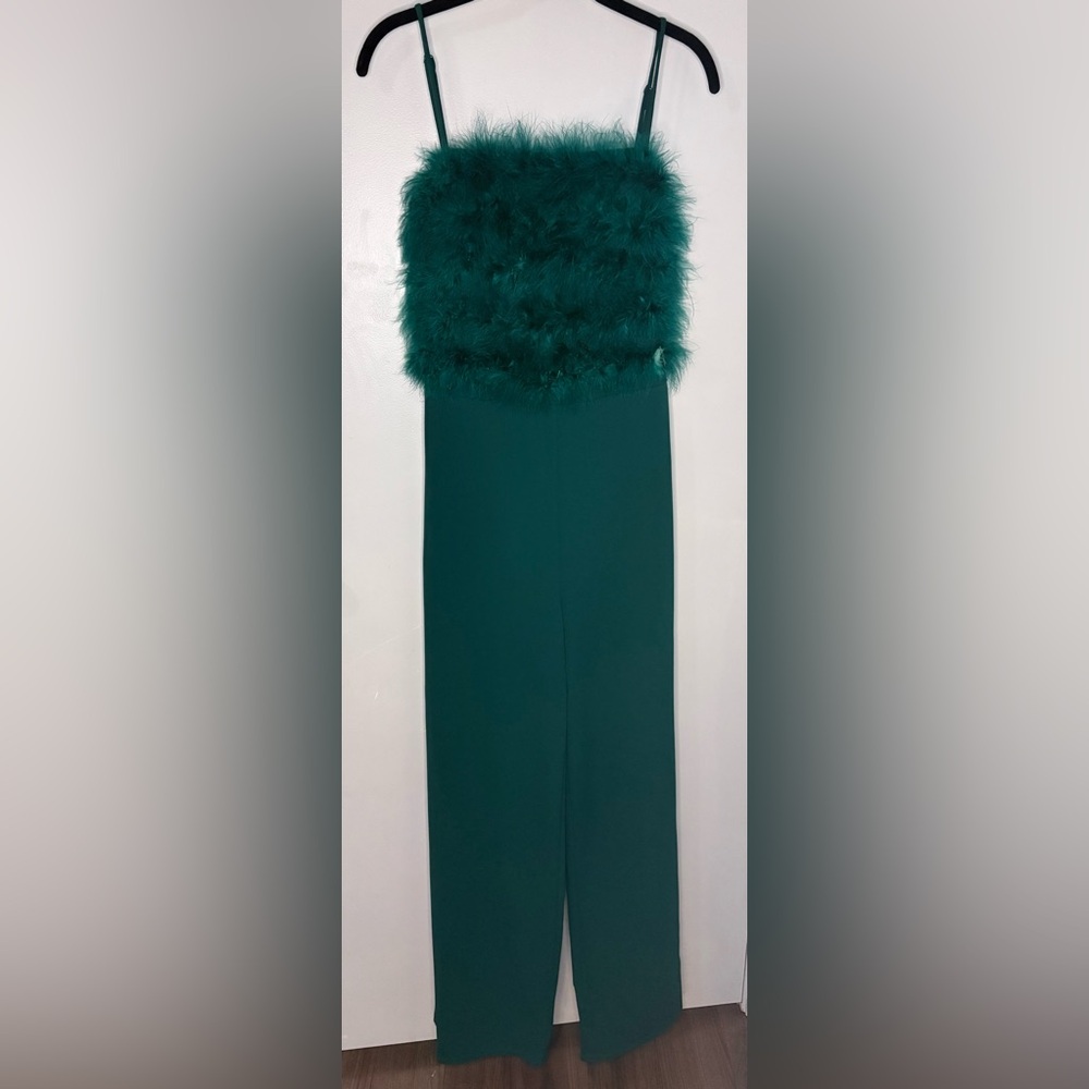 Crystal Sky Green Feathered Jumpsuit